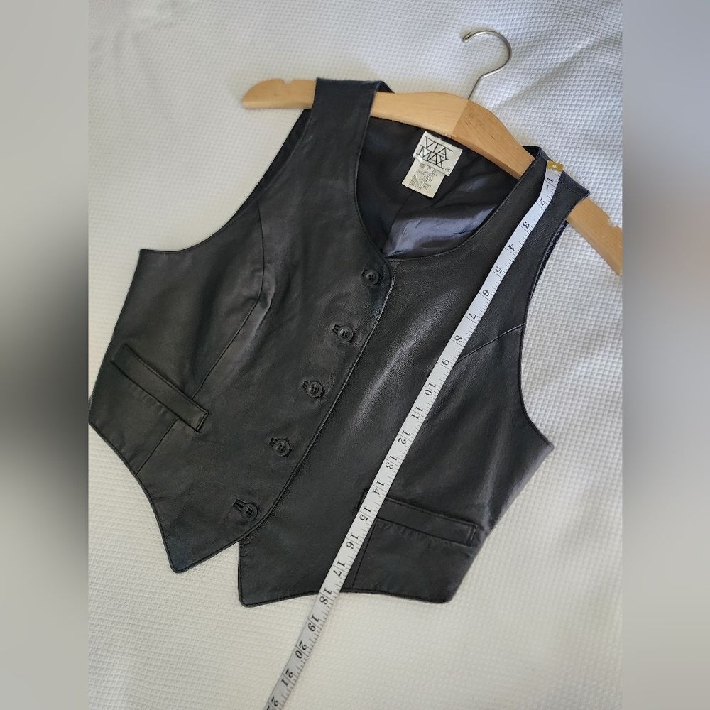VIA MAX Women's Sleek Black Leather Vest More Like Small Size Not Medium - Picture 11 of 12